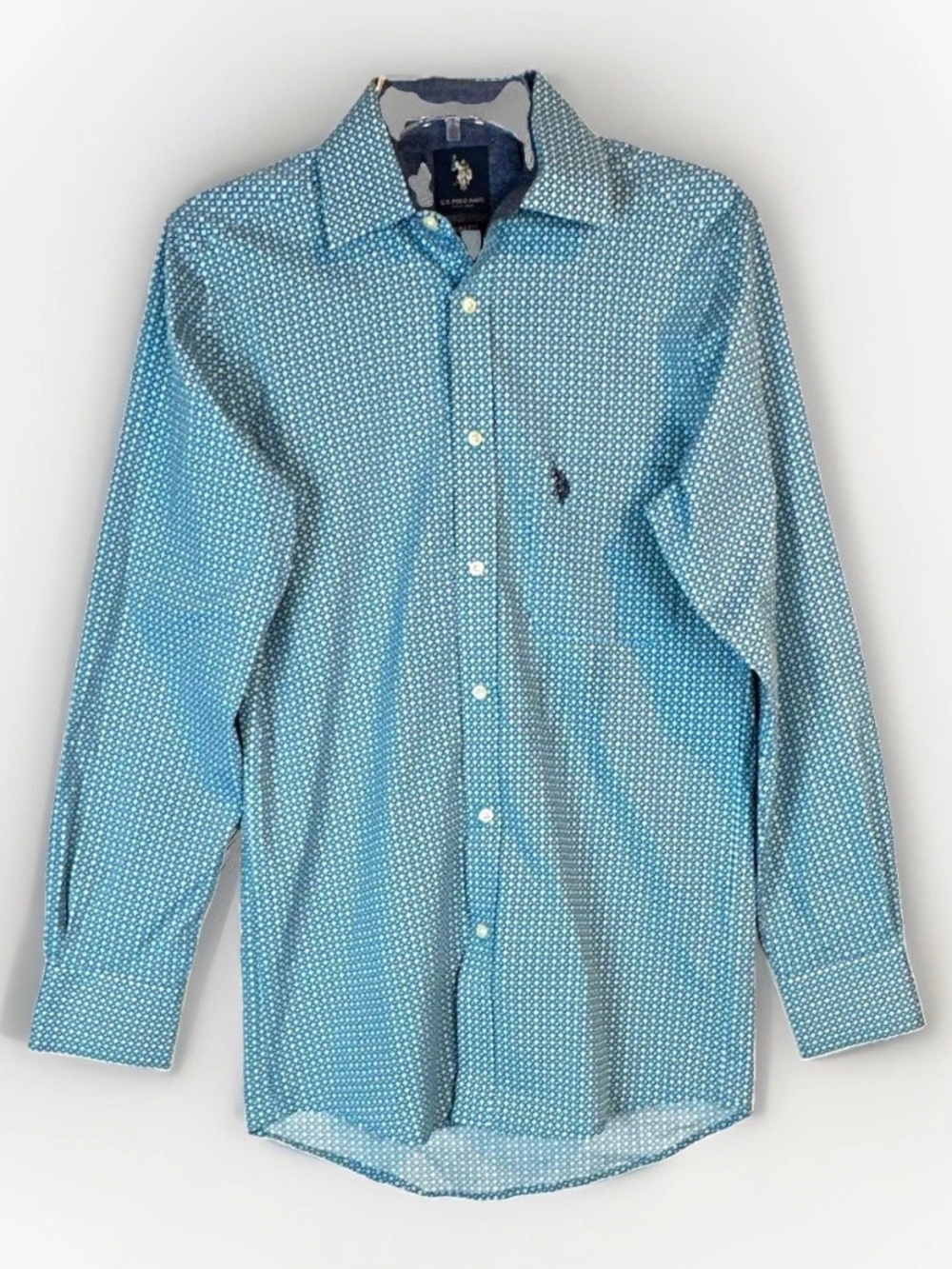 U.S. Polo Assn. Men's Slim Fit Blue/White Geometric Button-Up Shirt S G